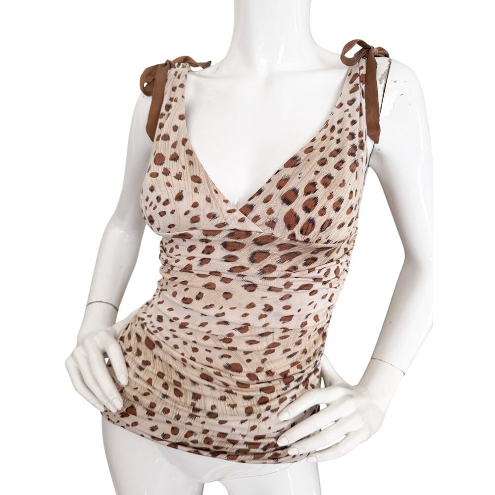 SOLD bebe vintage Y2K leopard silk jersey ruched top XS brat trashy chic mcbling